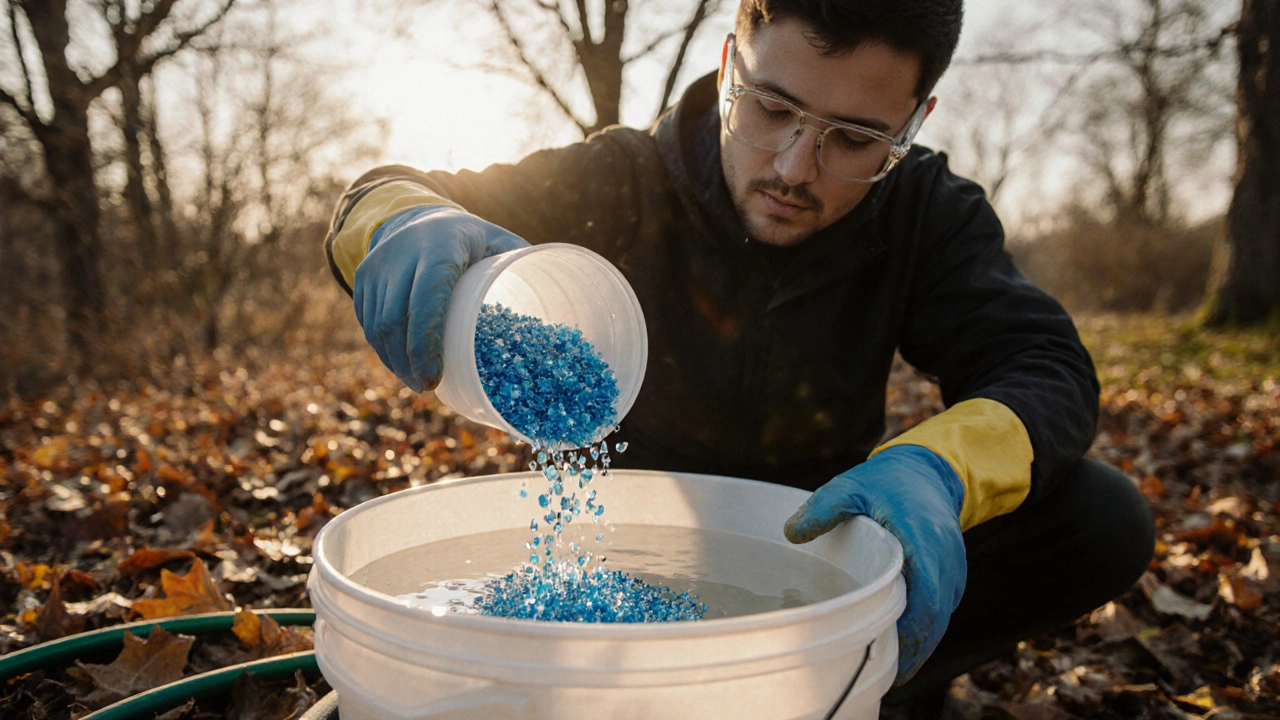 Как приготовить раствор медного купороса для обработки сада осенью