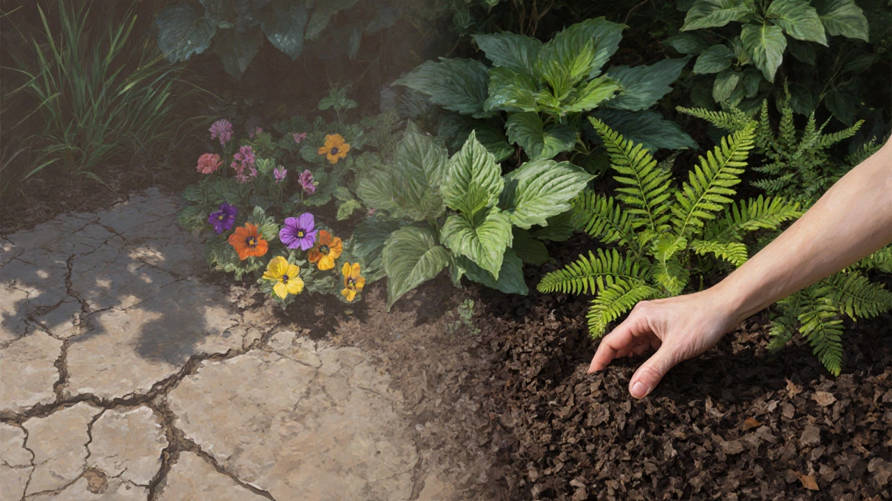 Преображение сухого, безжизненного угла в цветущий тенистый сад с компостом и мульчей.