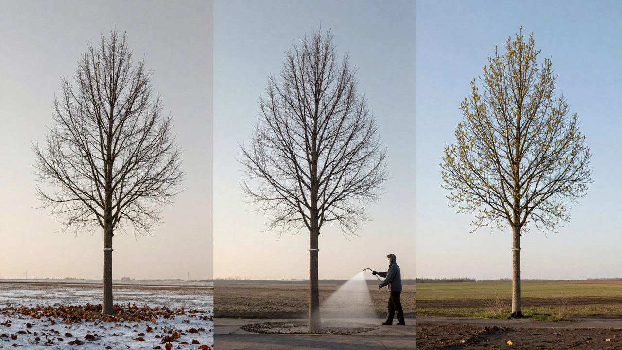 Три этапа весенней обработки деревьев: пренебрежение, лечение и защита.