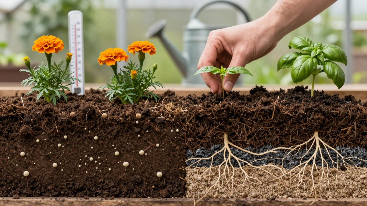 Сравнение бедной и обогащённой почвы в теплице с добавлением компоста, золы и песка.