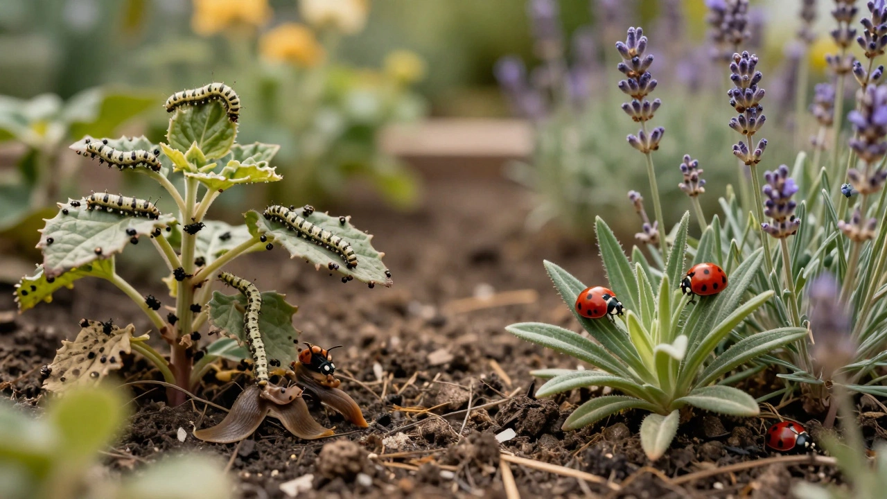 Баланс в саду: вредители с одной стороны, полезные насекомые и растения — с другой.